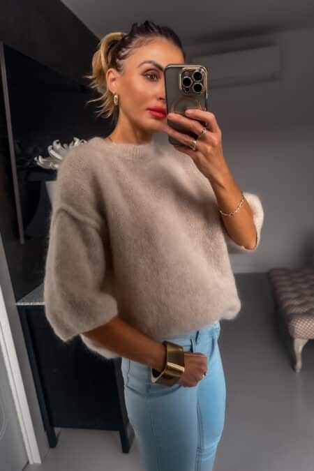 sweterek - Moher kid jasny beżowy