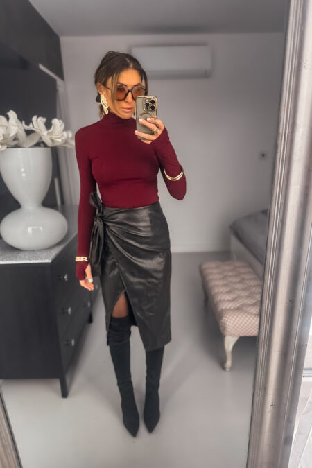 Spódnica - skórzana czarna wiązana