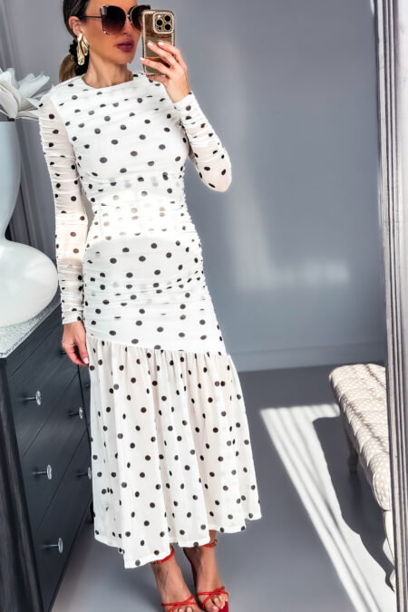 Sukienka - Kropki Biała