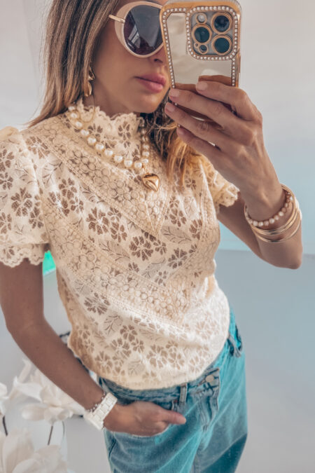 Bluzka -  Koronką ecru elastyczna