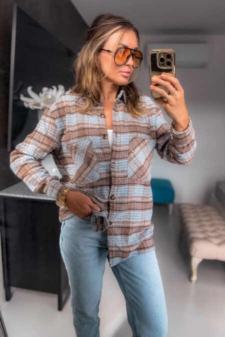 Koszula  -  bawełna kratka bezowa