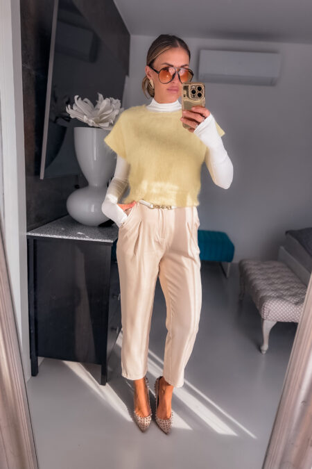 Spodnie - Mom fit Elegance jasny beż