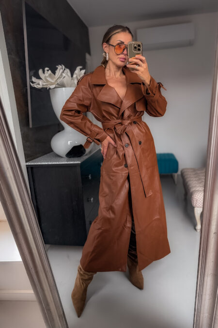 Plaszcz - Rudy długi skóra pu