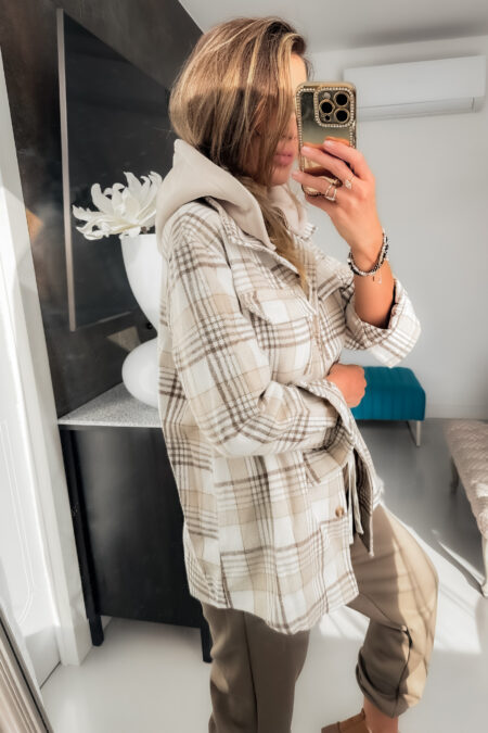 Koszula  -  bawełna kratka kaptur