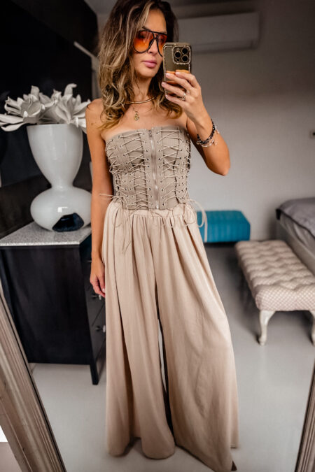 Gorset - beżowy wiązany