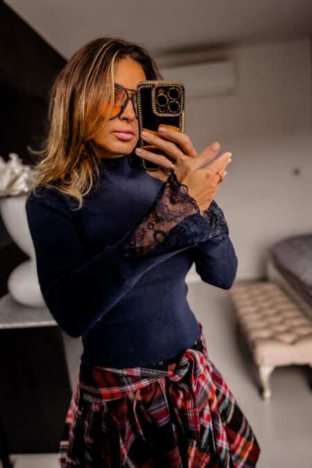 Bluzka - Golf z koronką granat