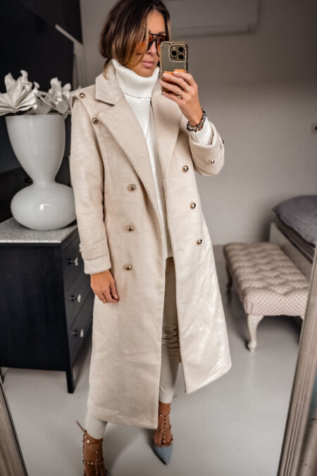 Płaszcz - Gruby z wełną beżowy szybka wysyłka
