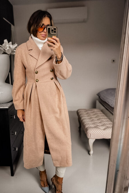 Płaszcz - Gruby z wełną beżowy bombka