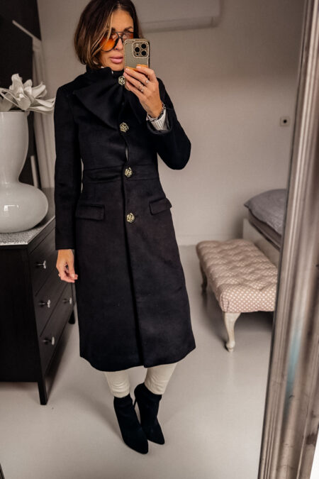 Płaszcz - Gruby z wełną  Czarny kokarda