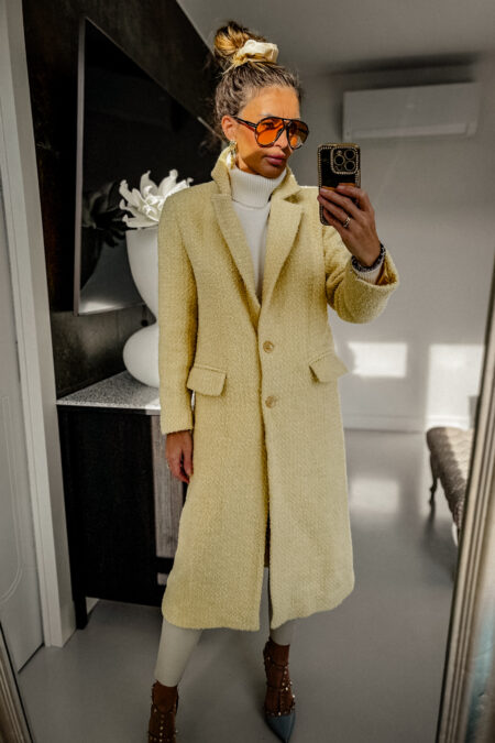 Płaszcz - Gruby wełniany jasny żółty szybka wysylka