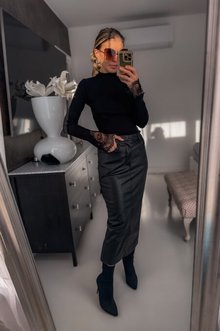 Spódnica - skórzana czarna długa