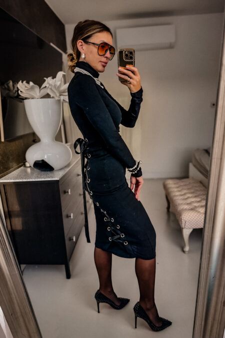 Sukienka - czarna z wiązaniem z tyłu szybka wysyłka