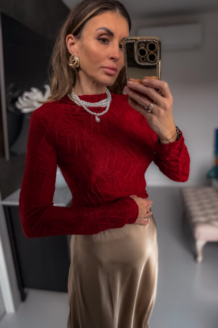 Bluzka - bordo wzór koronki tkanej