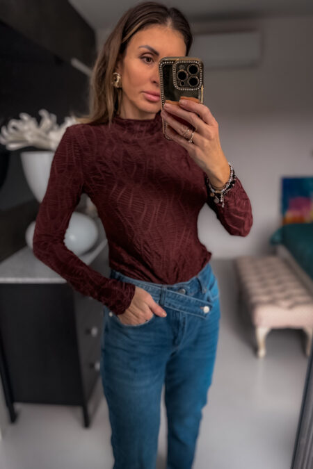 Bluzka - brazowa wzór koronki