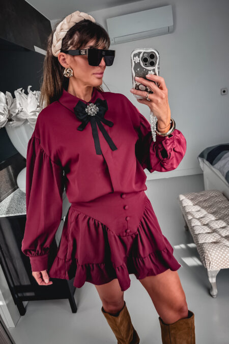 Komplet - koszula i spódnica bordowy