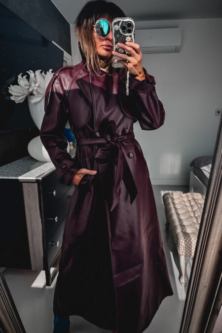 Płaszcz  - Burgund  długi skóra pu